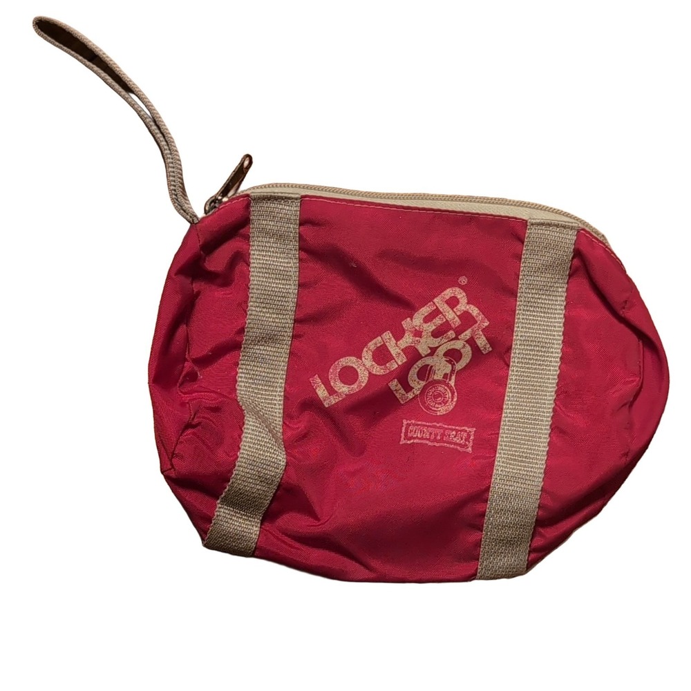 Locker Quality Gear Pouch Red Beige 10" Zippered‎ Wrist Strap Makeup Bag Case